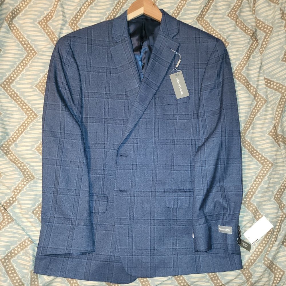 NWT Michael Kors Navy Plaid Sport Coat 46 Regular